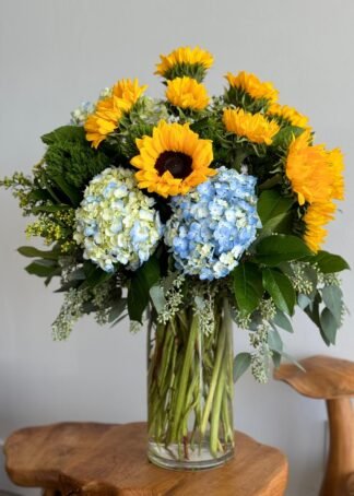 Vibrant Floral Elegance: Sunflowers and Hydrangeas