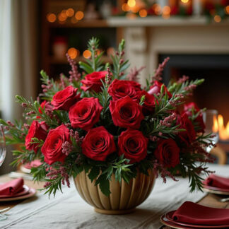 Carnegie Hall: red Christmas flower arrangement