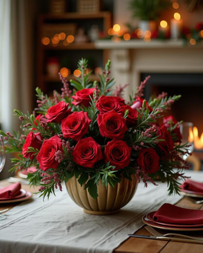 Carnegie Hall: red Christmas flower arrangement