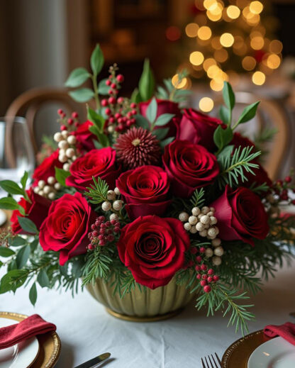 Holiday Glow flower arrangement of red roses