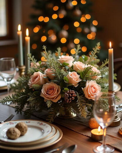 Pastel Christmas centerpiece flower arrangement