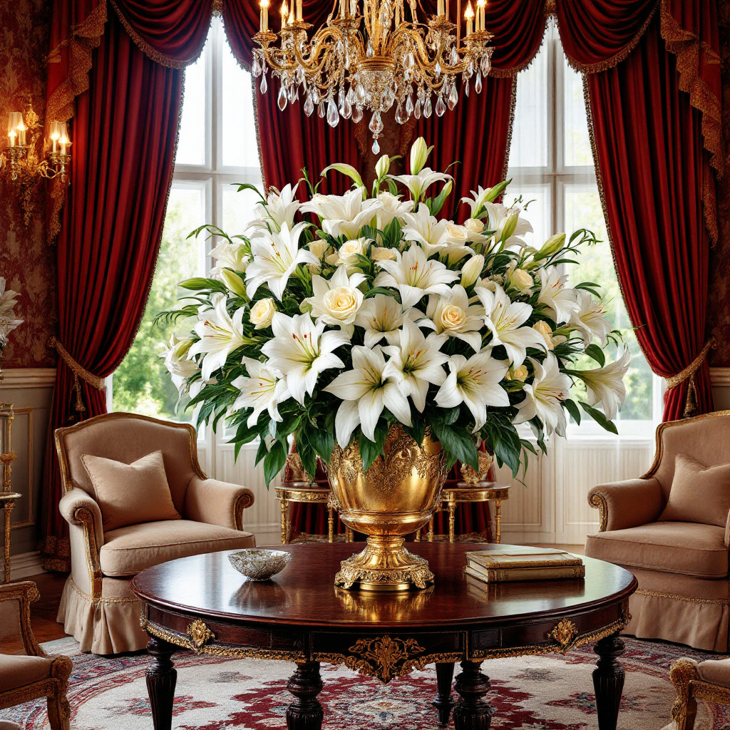 white flowers arrangement in living room interior