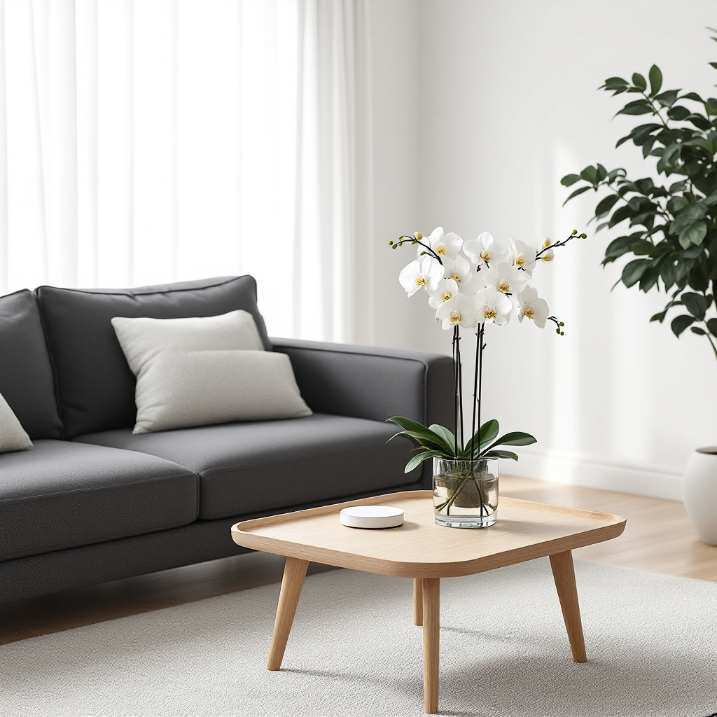 white flowers arrangement in living room interior