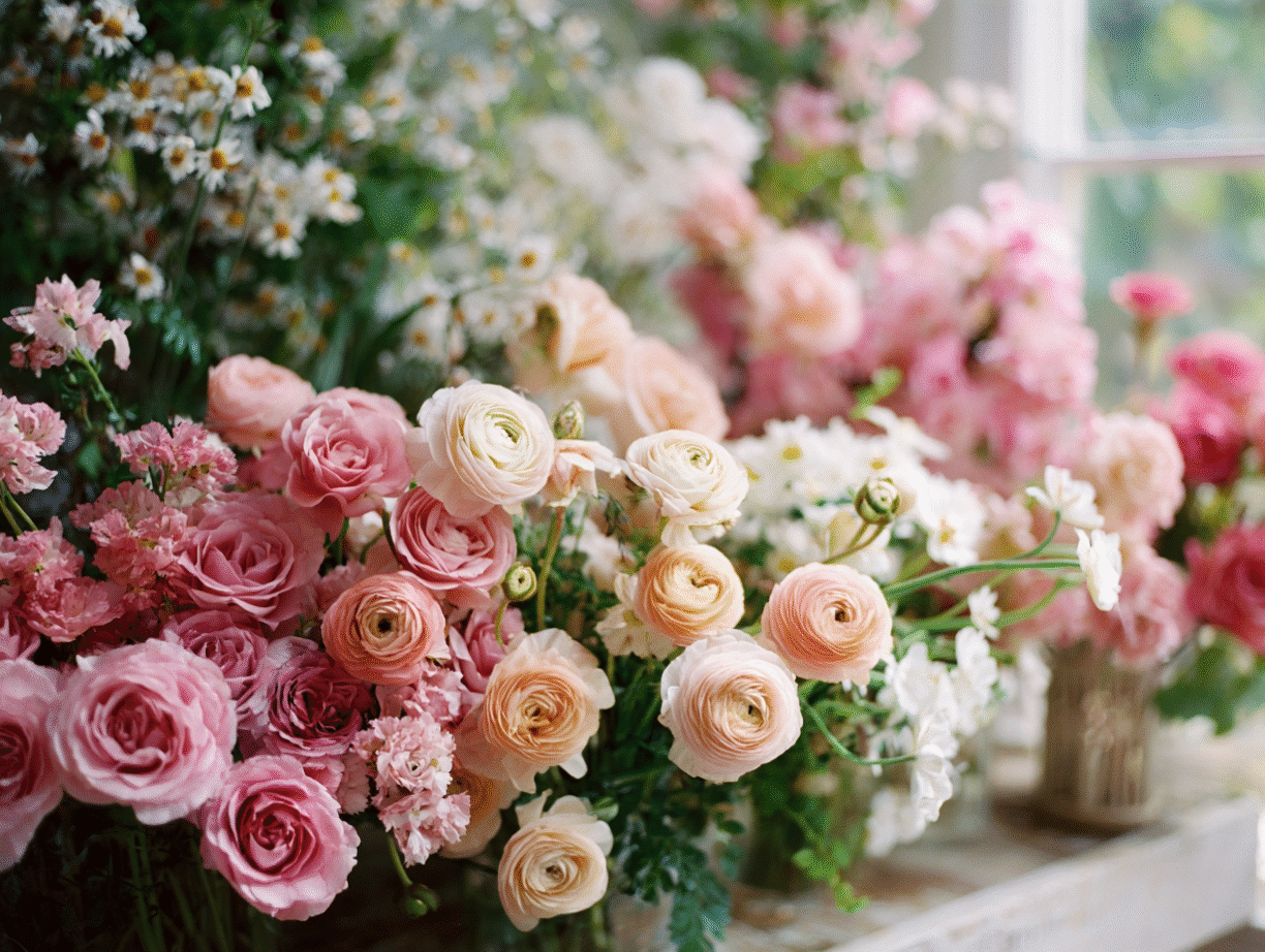 Roses and Ranunculus in Floral Arrangements