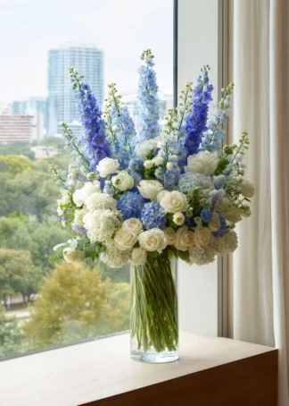 The Delphinium and Roses Centerpiece